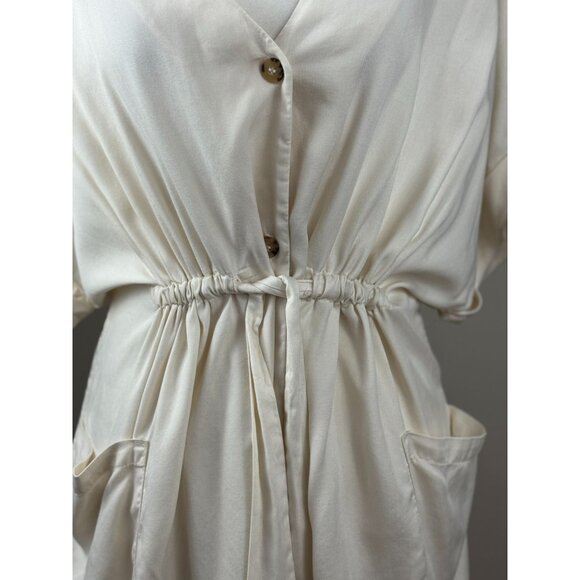 Zara Black label White Dress Womens Size XL V-Neck Button-Down 100% Lyocell Boho - Picture 3 of 6